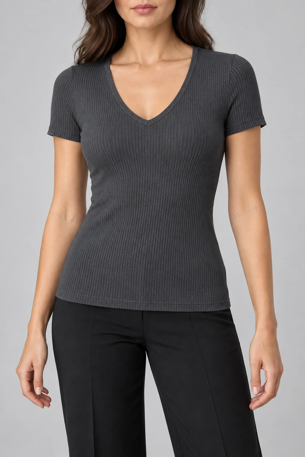 Silhouette V-Neck Tee in Graphite